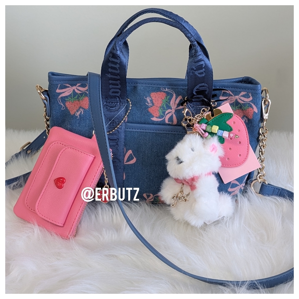 Juicy Couture Denim Strawberry Festival Mini Bag, Wallet, Scottie & Mirror Charm